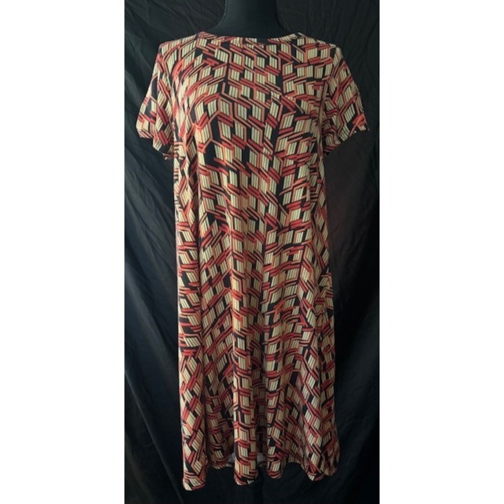 LuLaRoe Carly Dress Womens Small S Geometric Print Short Sleeve High Low Swing